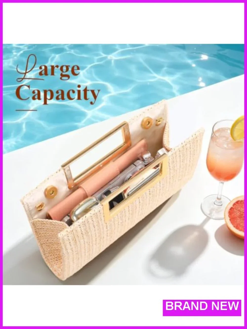 Straw Clutch Purse with Detachable Chain for Wedding Party Evening Bag